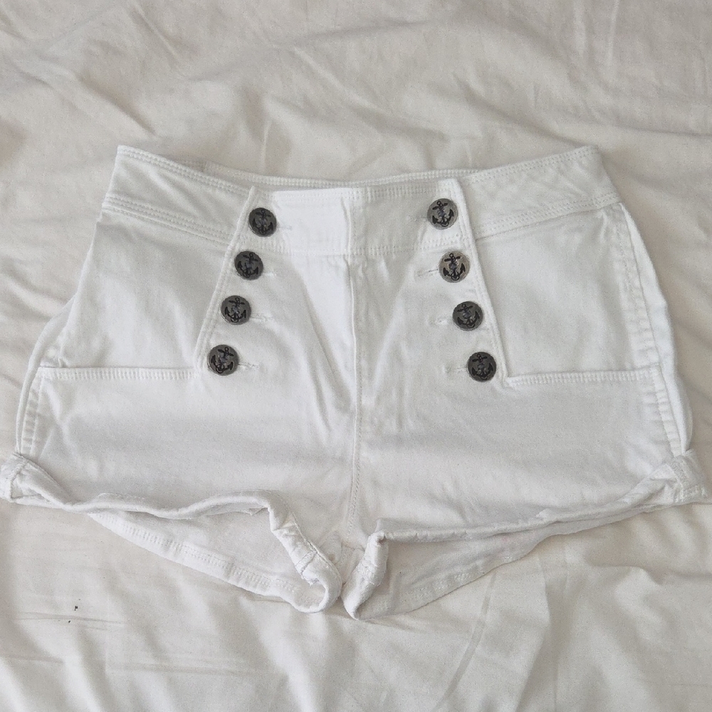 Express White High-Waisted Button Detail Shorts
